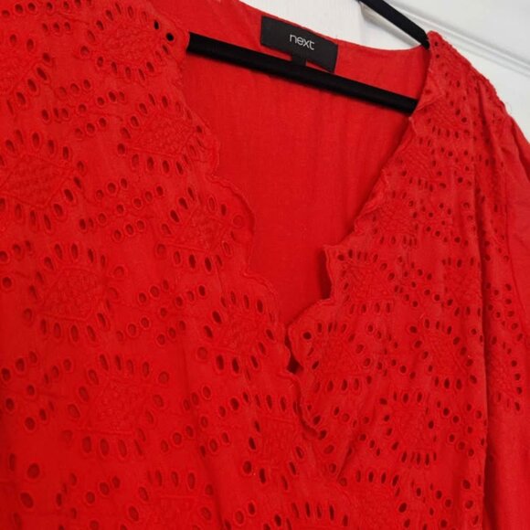 Size 14 NEXT Cotton Maxi Eyelet Orange Red Hue Dress - Picture 4 of 5